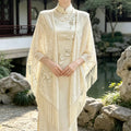 Women's New Chinese Knit Fringe Qipao Dress + Cardigan + Shawl 2026 - Off White