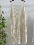 Women's Summer Bohemian Vacation Crochet Sleeveless Hollow-Out Loose Crochet Dress + - Blue (Single)