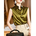 Women's Summer Professional French Acetate Satin Sleeveless Shirt 2026 - Gray