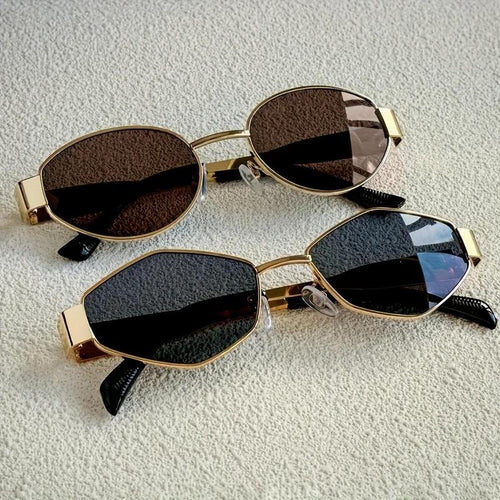 2 Pair Wear Oval Round Metal Small-Frame Women Sunglasses Premium Fashionable Street Snap Sunshade Glasses Match Trendy Sunglasses