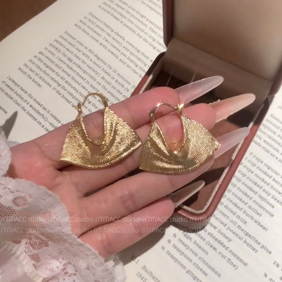 Oversized Pleated Metal Bag Hoop Earrings - view 3