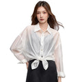 Women's Summer Versatile Tencel Slit Drapey Lightweight Sun-Protection Top + Cardigan - White