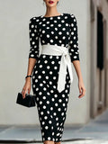 2026 Retro Polka Dot Fitted Mid-Length Dress