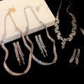 Silver Drop Light Full Diamond Geometric Lace Trim Jewelry Set Banquet Luxury Necklace Light Luxury Niche Design Necklace Women