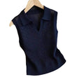 Summer Old Money Korean Sleeveless V-Neck Hollow-Out Shirt