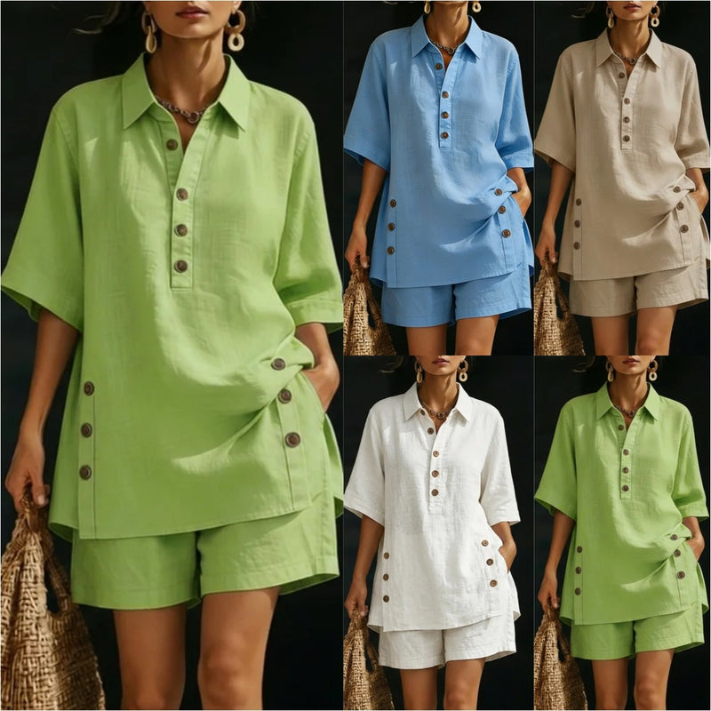 Short Sleeve Shirt plus Pants Two-Piece Set - Casual Loose Fit Summer Outfit Women