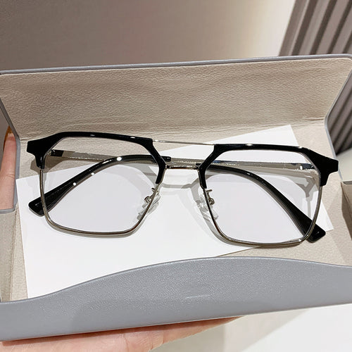 Metal Pair Bridge Prescription Glasses Tech Guy Blue-Light Glasses Frame Trendy Guy Sir Retro Personality Browline Frame Prescription Sunglasses