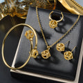 Overseas Dubai Gold 18K Star Cutout 3D Necklace Bracelet Set Earrings Ring Middle East Women Banquet Set