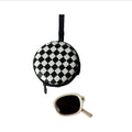 Round Frame Fold Bag Glasses Case Jewelry Storage Bag Round Box Black/White Grid Zipper Bag Fold Reading Glasses