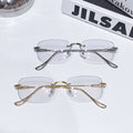 Retro Rimless Photochromic Glasses Artsy Metal Ultra-Light Prescription Glasses Frame Anti-Blue With Rx Plano