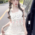 Women's Ethnic Trendy High Waist Hollow-Out Fringe Vest + Tank Top + Skirt 2-Piece Se - Two-Piece Set