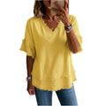 Summer Casual Short Sleeve V-Neck Loose Frayed Shirt