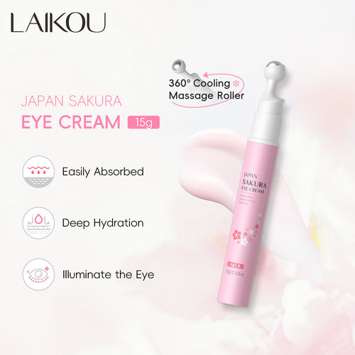 跨境新品LAIKOU樱花滚珠眼霜15g补水保湿滋润眼周外贸眼霜批发