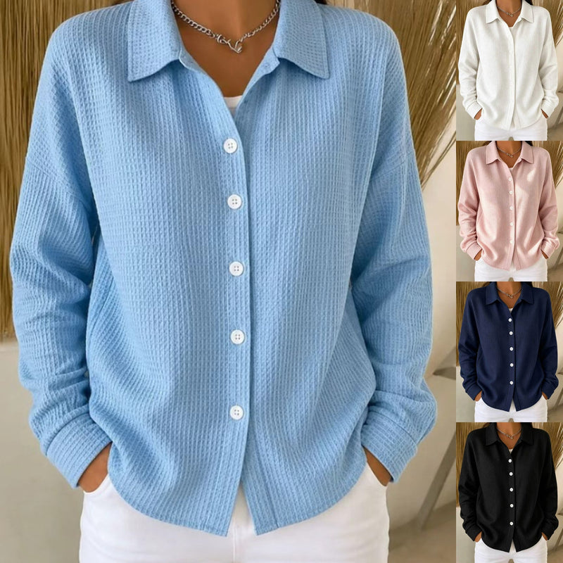 Women's Fall Casual Fashion Long Sleeve Lapel Collar Cardigan + Shirt 2026 - Blue
