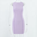 Solid Sleeveless Crew Neck Bodycon Dress, Ins Style