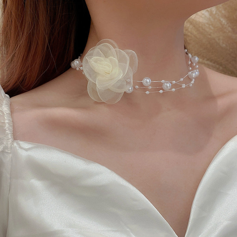 Vintage Pearl Rhinestone Tassel Choker Necklace - view 4