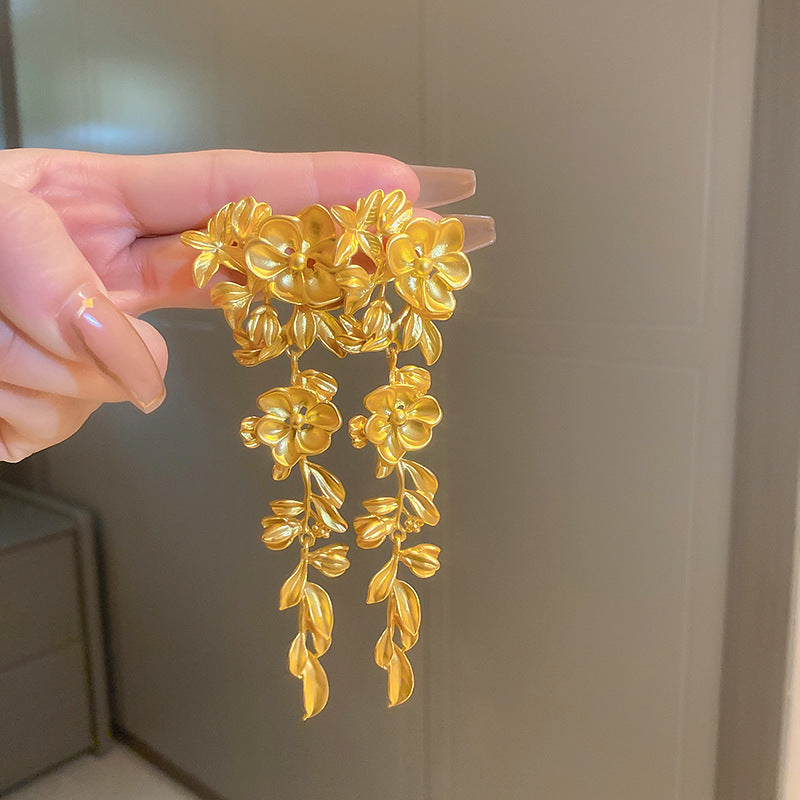 Gold-Plated Zircon Teardrop Tassel Earrings - view 6