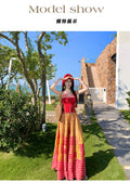 Women's Ethnic Jacquard Knit Tie-Front Color-Block Wide Leg Pants + Tank Top + Skirt - As Pictured