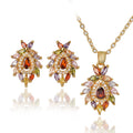 Western Exquisite Fashionable Light Luxury Colorful Cubic Zirconia Copper Gold Plated Necklace Stud Jewelry Set Niche Women Exquisite Elegant