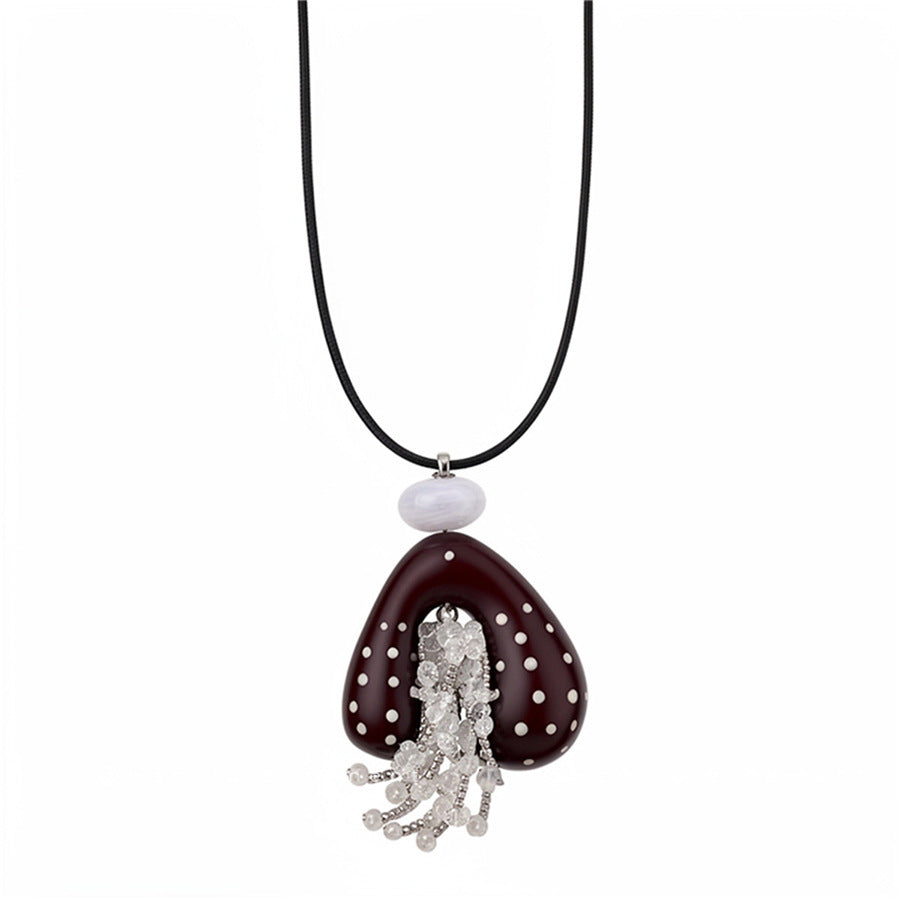 Vintage Polka Dot Heart Tassel Necklace - view 5