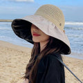 新款夏季百搭户外遮阳帽大帽檐渔夫帽便携防晒太阳帽蝴蝶结女士帽