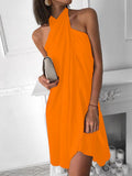 Sexy Halter Neck Irregular Casual Beach Dress, 2025