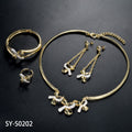 Sweet Cool Hot Girl Bow Copper Gold Plated Bead Collar Niche Unique Design Detail Necklace Bracelet Set Earrings Ring Set