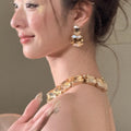 Western Statement Square Rhinestone Necklace Earrings Set Women Light Luxury Premium Niche Clavicle Chain Banquet Necklace