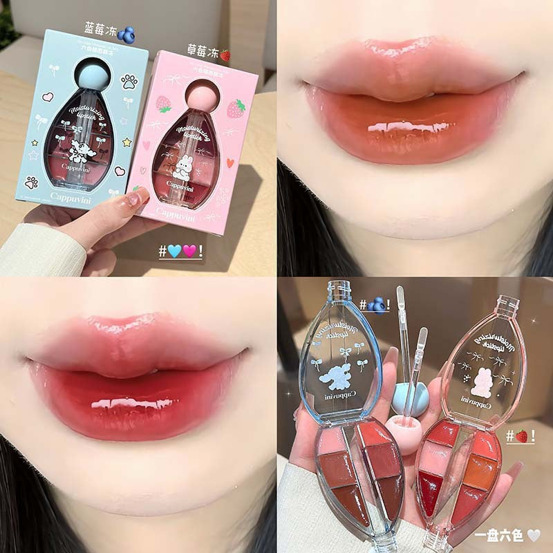 cappuvini 6-Color Mirror Lip Jelly - Glassy Plump Lip Gloss with Glow