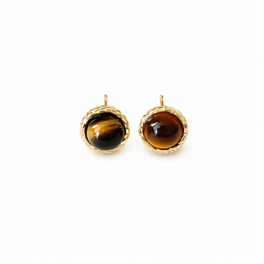 Vintage Tiger's Eye Round Stud Earrings - view 5