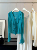 Summer Korean Fashion Flared Sleeve Tie-Front Ruffle Sun-Protection Shirt