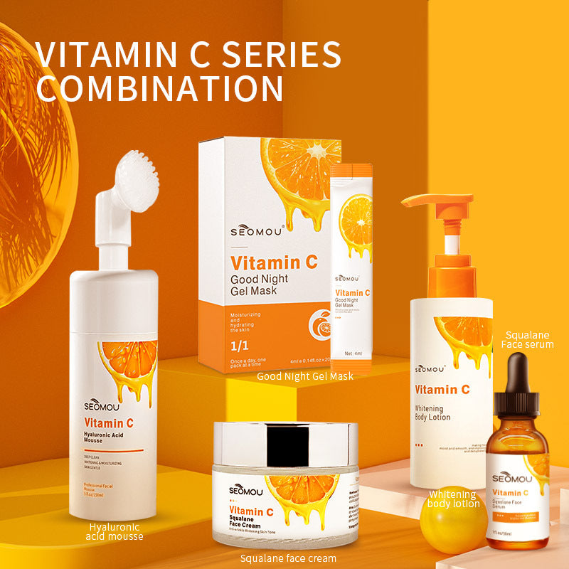 Vitamin C Brightening Skincare Set - Serum, Lotion & Cleansing Mousse