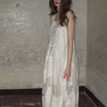 Lace Embroidered Chiffon Slit Tencel Long Dress, Vacation Style