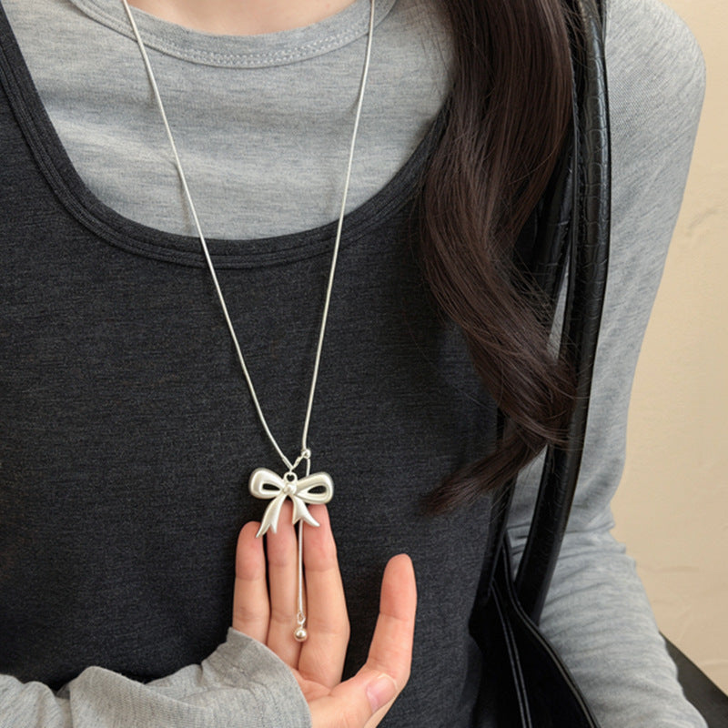 Korean Leather Cord Acrylic Bow Pendant Necklace - view 4