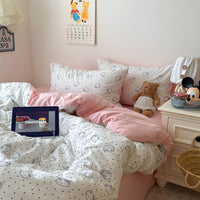Polka Dot Cat / 0.9m Bed - 3-Piece Flat Sheet - Fits 150x200cm Duvet