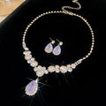 French Imperial Breeze Rhinestone Flower Teardrop Stud Earring Necklace Set Fashionable Clavicle Chain Fashionable Exquisite Niche Necklace