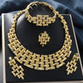 Vintage Breeze Fashionable OL Dubai Bride Statement Slub Spliced Rhinestone Necklace Bracelet Set Earrings Ring Jewelry Set