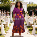 French V-Neck Pleated Printed Crystal Long Skirt + Top 2-Piece Set