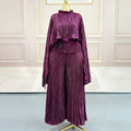Casual Plus Size Crew Neck Pleated Loose Pants + Top Set