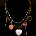 Vintage Accessory Premium vintage Heart Key Pendant Necklace Sweet Statement Rhinestone Personality Necklace