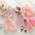 amazon rainbow wings mesh girls dress 2026 summer style flying sleeve baby princess dress puff skirt