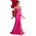 Women's Strapless Embellished Ruffle Slim Fit Evening Gown Banquet