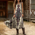 Retro Bohemian Print V-Neck Sleeveless Dress, 2026