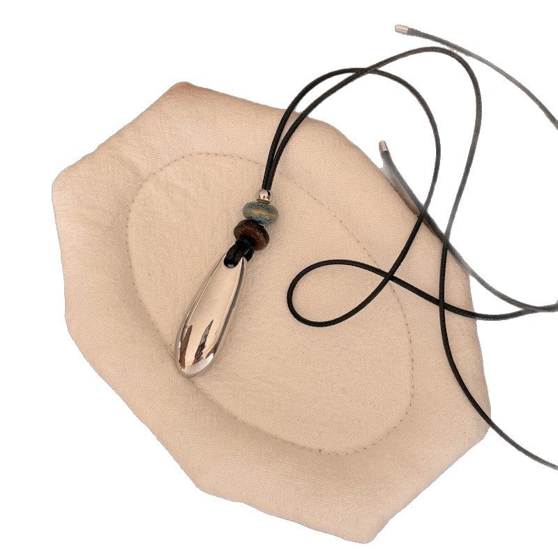 Ceramic Teardrop Pendant Necklace with Leather Cord - view 5