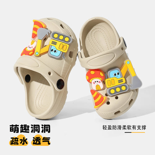 儿童洞洞鞋夏季居家可DIY室内防滑软底环保卡通可爱挖机宝宝拖鞋