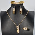 Overseas Bestseller 18K Western Personality Simple Cuban Chain Stripe Necklace Bracelet Set Earrings Ring Party Jewelry Set