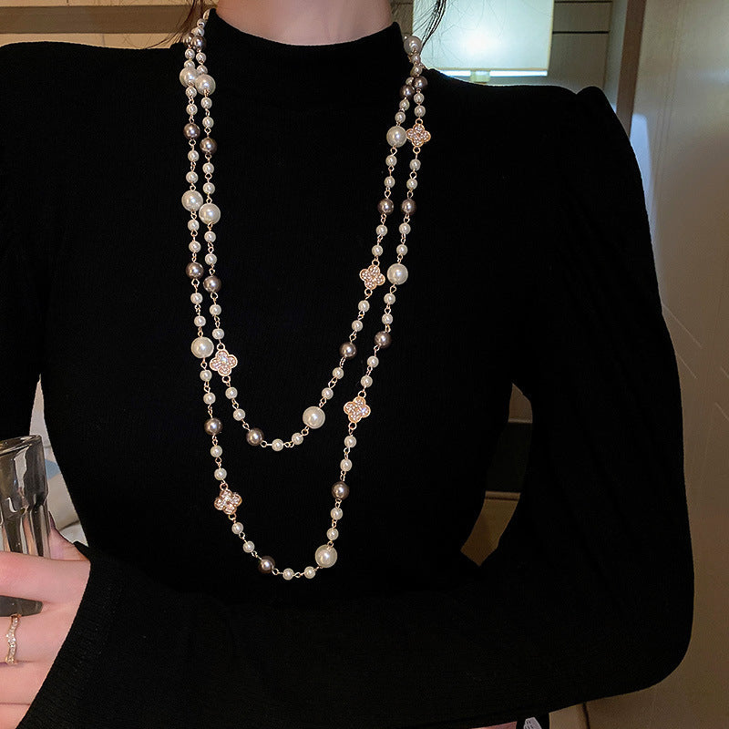French Layered Rhinestone Pearl Necklace - view 12
