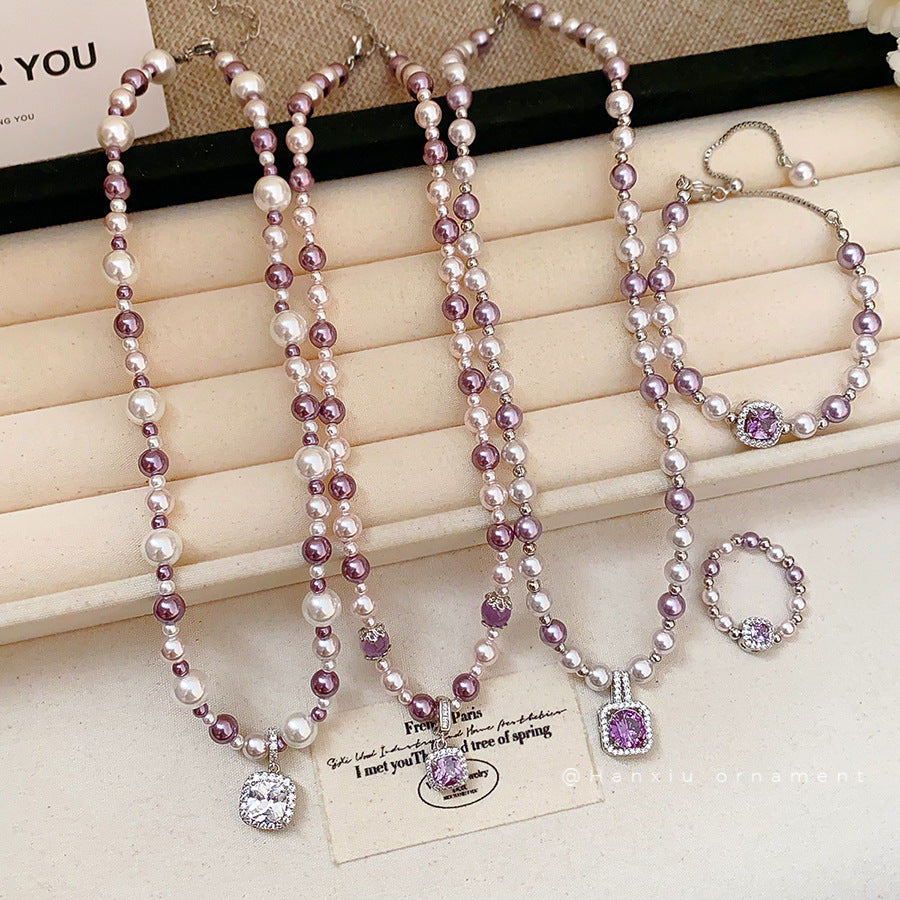 French Pearl Square Zircon Jewelry Set - view 2