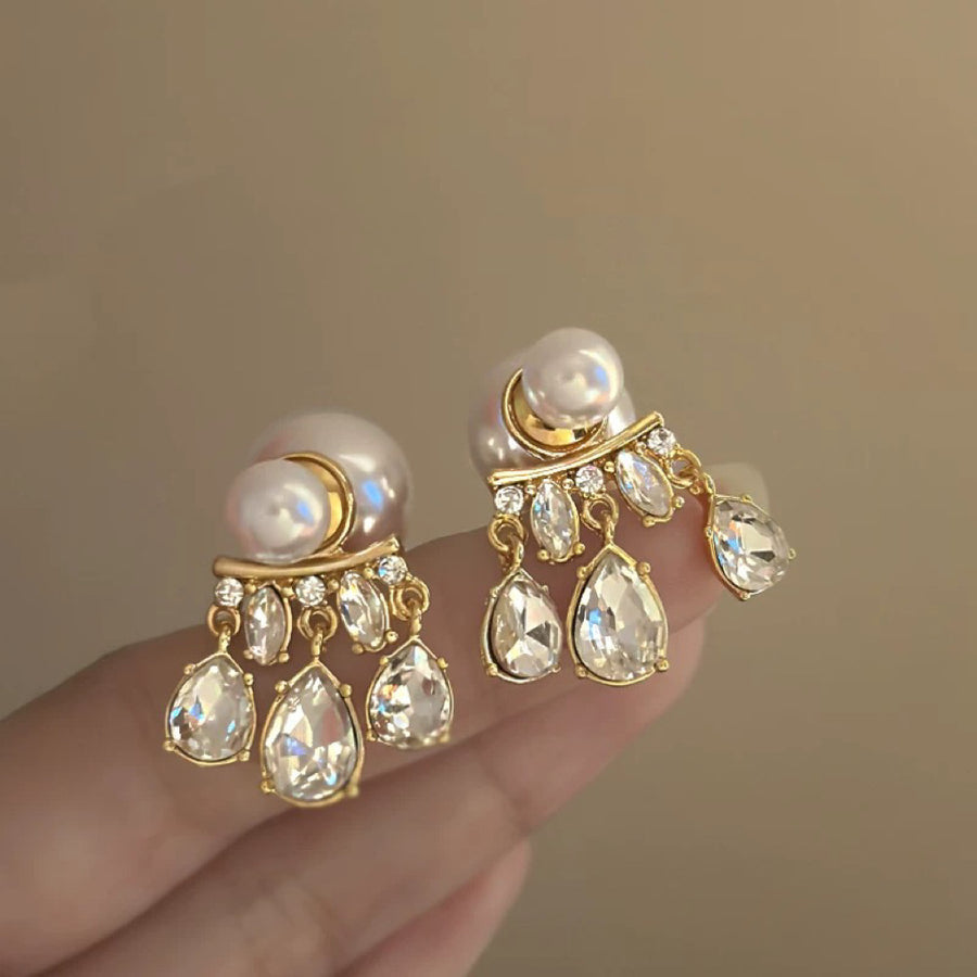 Pearl and Rhinestone Tassel Stud Earrings - view 8