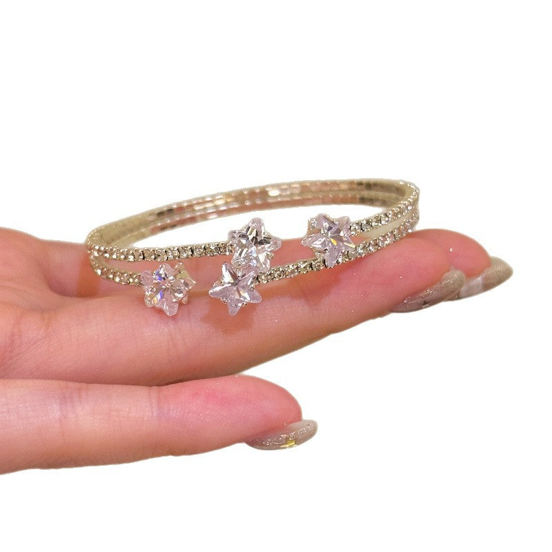 Korean Zircon Star Pearl Cuff Bracelet - view 5